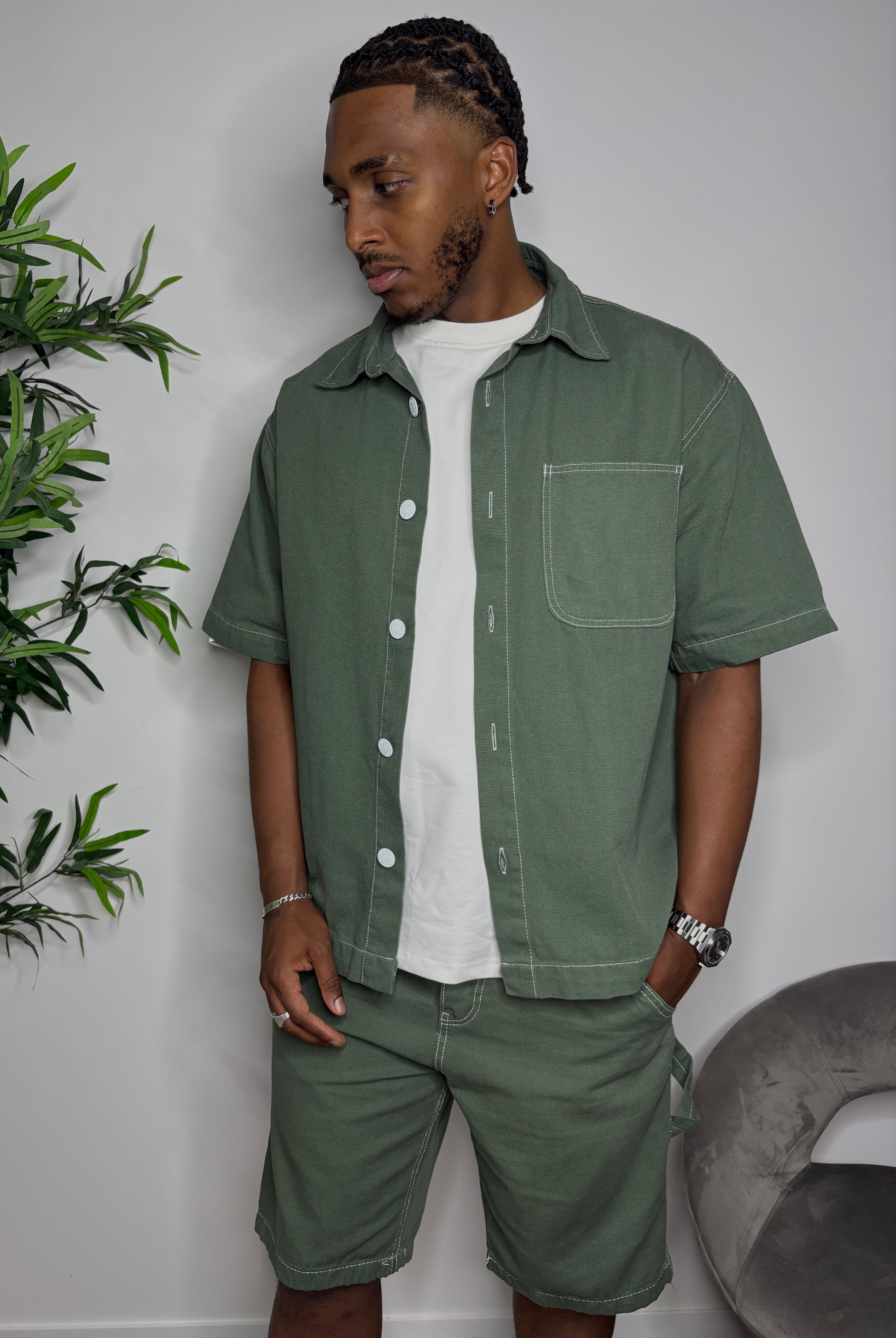 Ensemble short en Jean Vert Kaki