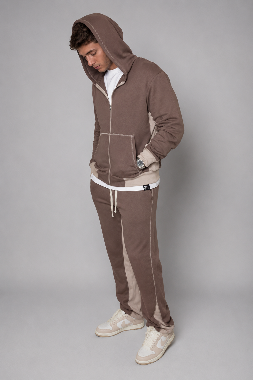 Ensemble Jogging Marron & Beige - Coupe Relax