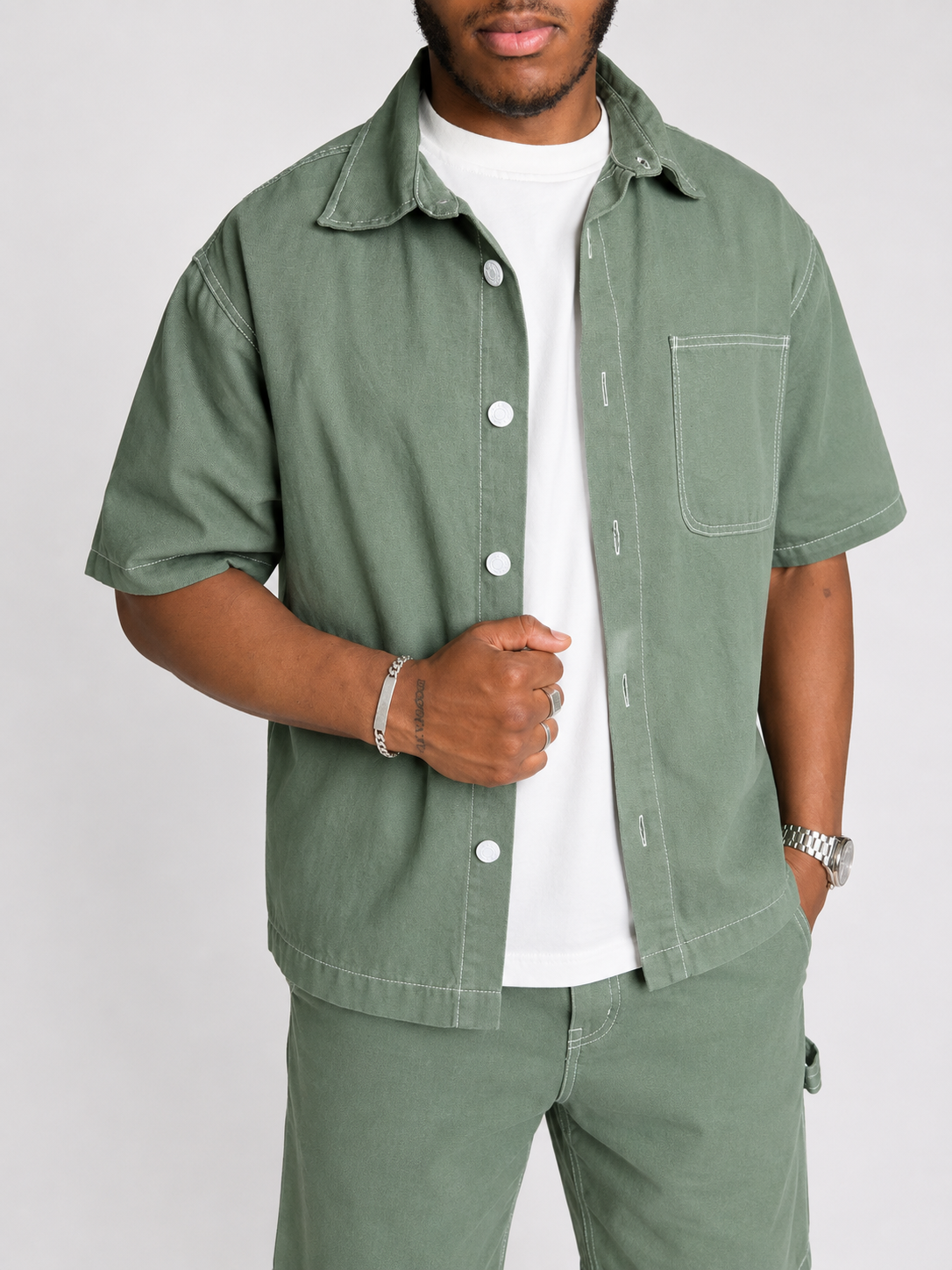 Ensemble short en Jean Vert Kaki