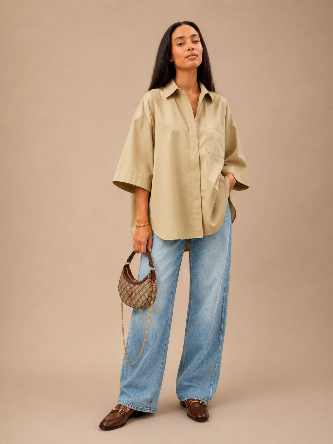 Chemise Oversize Plissé Vert kaki