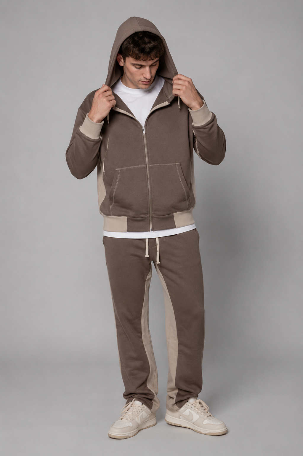 Ensemble Jogging Marron & Beige - Coupe Relax