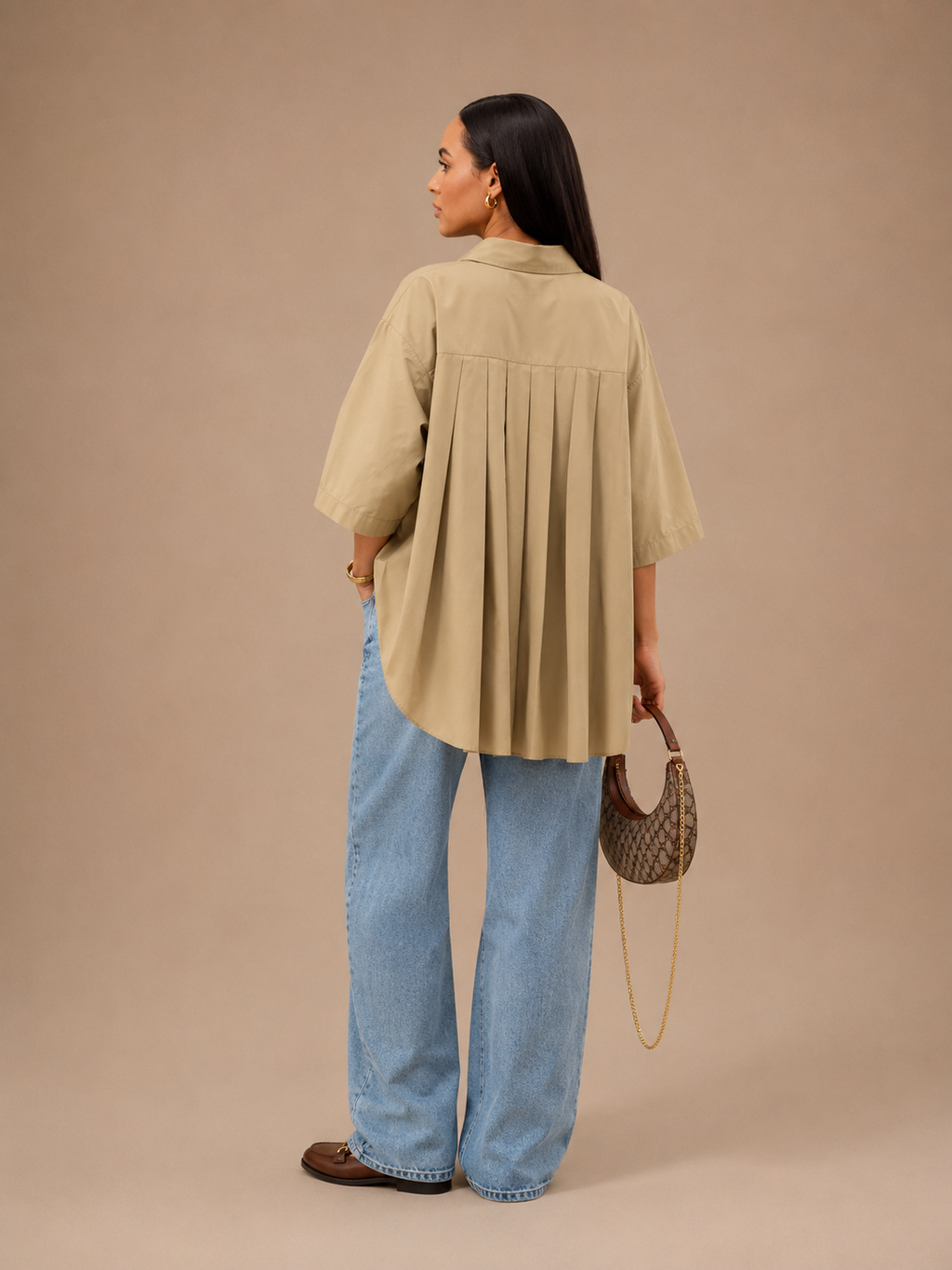 Chemise Oversize Plissé Vert kaki