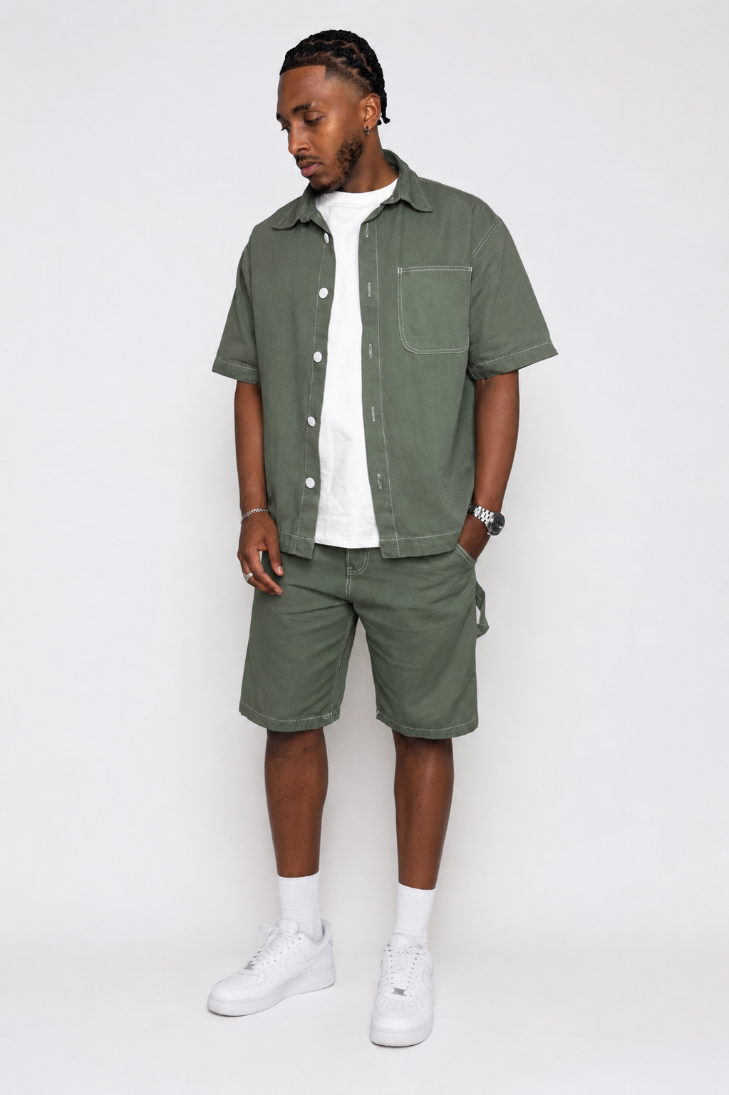 Ensemble short en Jean Vert Kaki