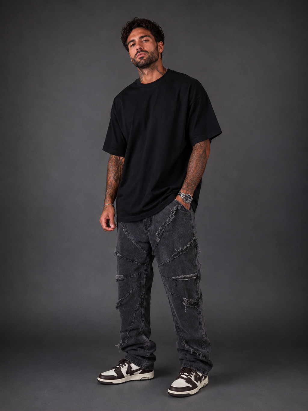 JEANS NOIR GRIS DESTROY