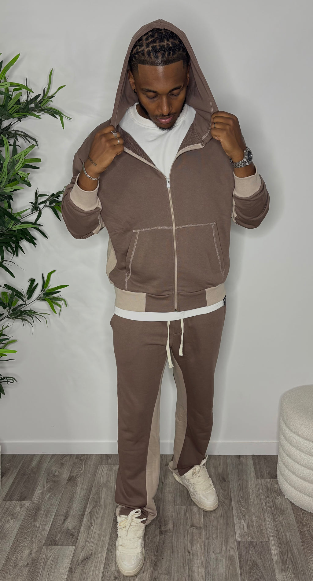 Ensemble Jogging Marron & Beige - Coupe Relax